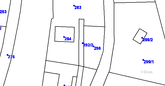 Parcela st. 292/2 v KÚ Hrubá Voda, Katastrální mapa