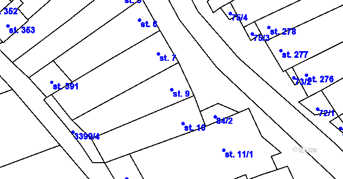 Parcela st. 9 v KÚ Hrubá Vrbka, Katastrální mapa