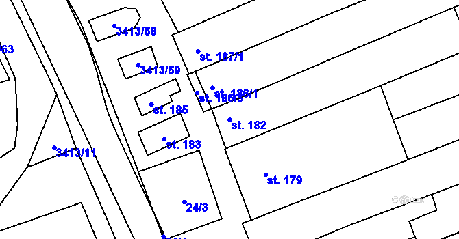 Parcela st. 182 v KÚ Hrubá Vrbka, Katastrální mapa