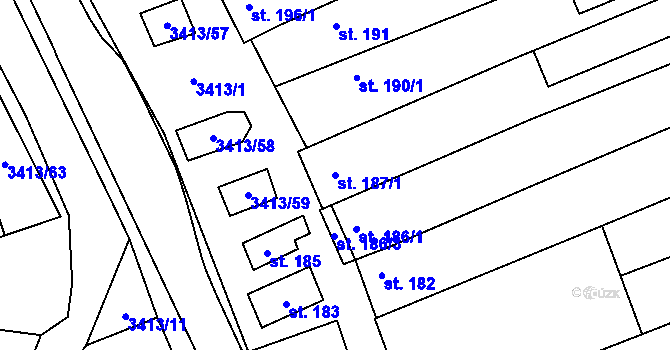 Parcela st. 187/1 v KÚ Hrubá Vrbka, Katastrální mapa