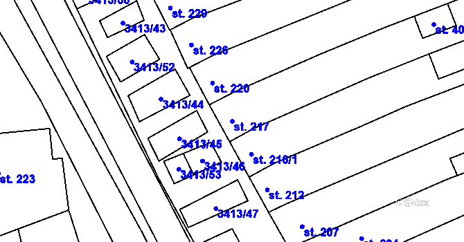 Parcela st. 217 v KÚ Hrubá Vrbka, Katastrální mapa