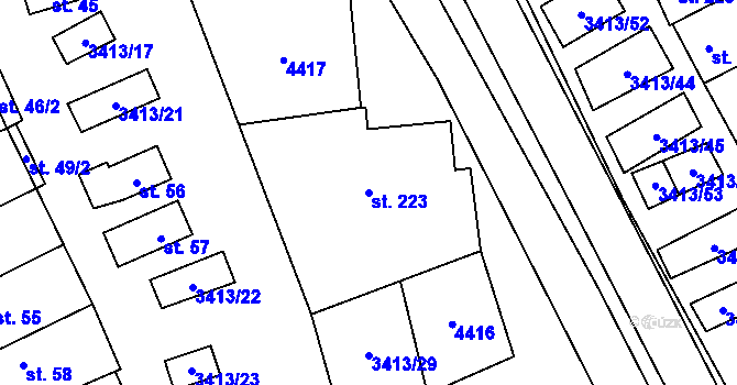 Parcela st. 223 v KÚ Hrubá Vrbka, Katastrální mapa