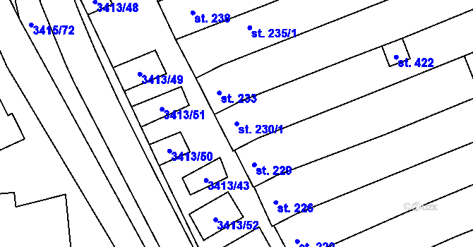 Parcela st. 230/1 v KÚ Hrubá Vrbka, Katastrální mapa