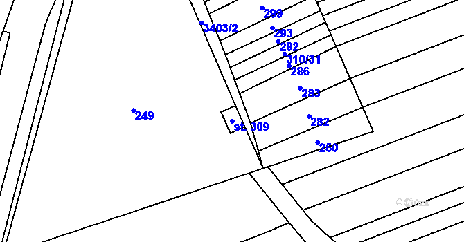 Parcela st. 309 v KÚ Hrubá Vrbka, Katastrální mapa