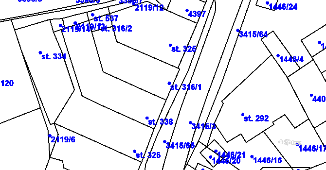 Parcela st. 316 v KÚ Hrubá Vrbka, Katastrální mapa