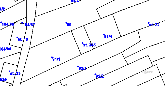 Parcela st. 345 v KÚ Hrubá Vrbka, Katastrální mapa