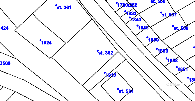 Parcela st. 362 v KÚ Hrubá Vrbka, Katastrální mapa