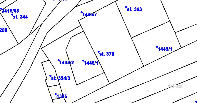 Parcela st. 378 v KÚ Hrubá Vrbka, Katastrální mapa