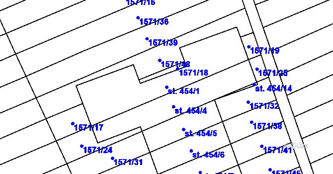 Parcela st. 454/1 v KÚ Hrubá Vrbka, Katastrální mapa
