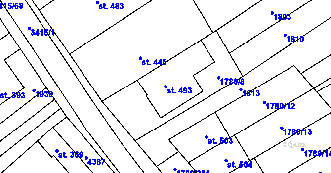 Parcela st. 493 v KÚ Hrubá Vrbka, Katastrální mapa