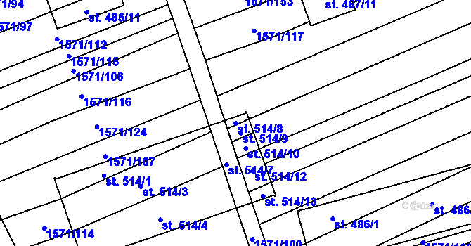 Parcela st. 514/8 v KÚ Hrubá Vrbka, Katastrální mapa