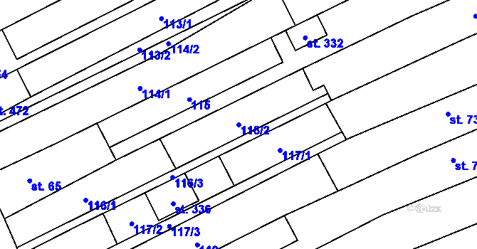 Parcela st. 116/2 v KÚ Hrubá Vrbka, Katastrální mapa