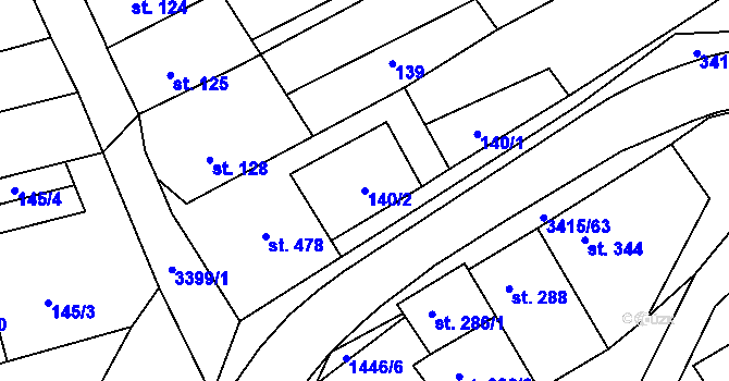 Parcela st. 140/2 v KÚ Hrubá Vrbka, Katastrální mapa