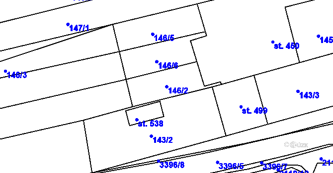 Parcela st. 146/2 v KÚ Hrubá Vrbka, Katastrální mapa