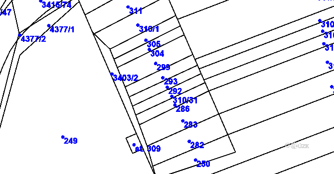 Parcela st. 292 v KÚ Hrubá Vrbka, Katastrální mapa
