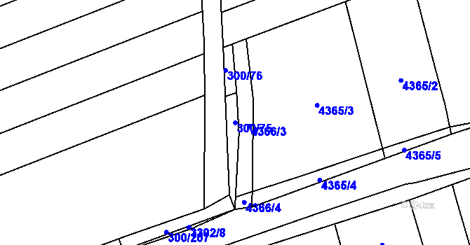 Parcela st. 300/75 v KÚ Hrubá Vrbka, Katastrální mapa