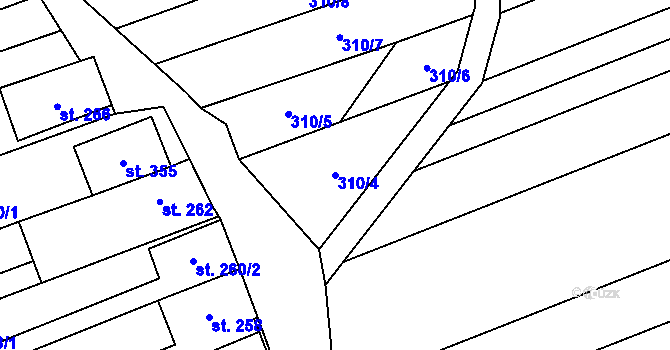 Parcela st. 310/4 v KÚ Hrubá Vrbka, Katastrální mapa