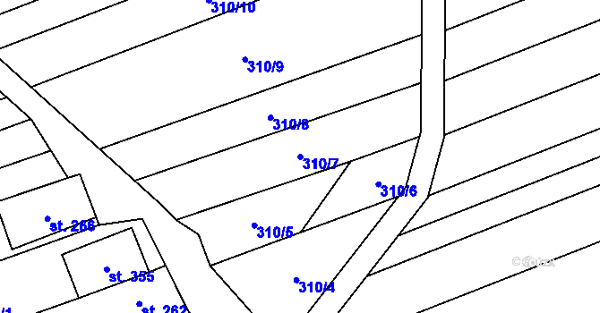 Parcela st. 310/7 v KÚ Hrubá Vrbka, Katastrální mapa