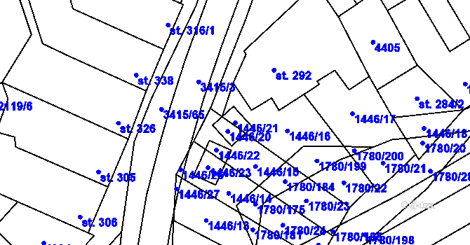 Parcela st. 1446/21 v KÚ Hrubá Vrbka, Katastrální mapa