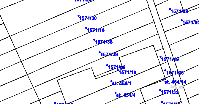 Parcela st. 1571/39 v KÚ Hrubá Vrbka, Katastrální mapa