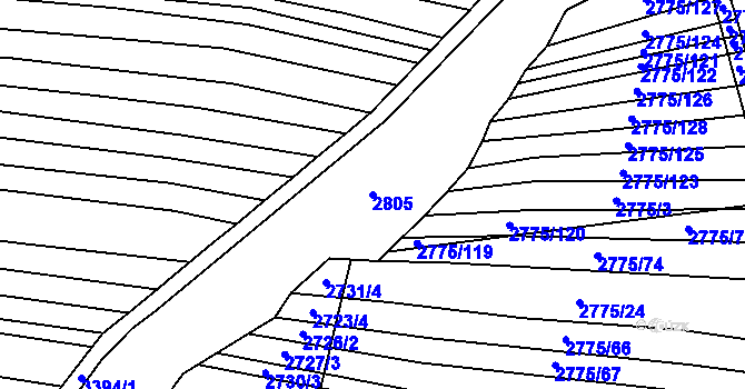 Parcela st. 2805 v KÚ Hrubá Vrbka, Katastrální mapa