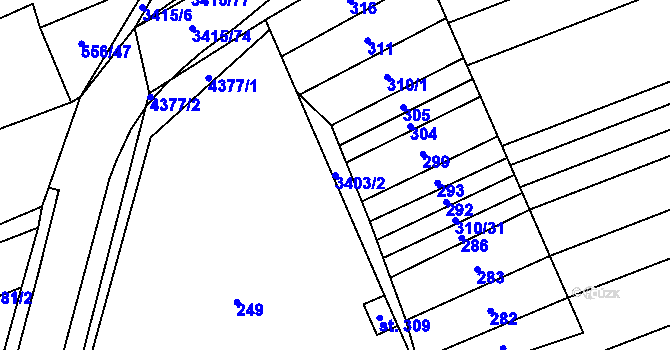 Parcela st. 3403/2 v KÚ Hrubá Vrbka, Katastrální mapa