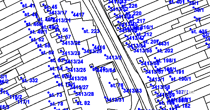 Parcela st. 3413/2 v KÚ Hrubá Vrbka, Katastrální mapa