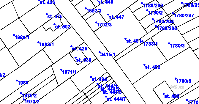 Parcela st. 3415/1 v KÚ Hrubá Vrbka, Katastrální mapa