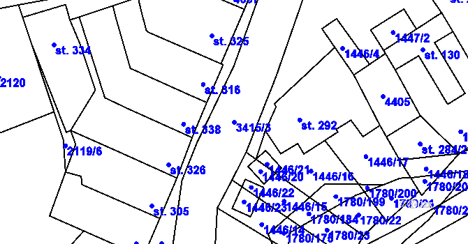 Parcela st. 3415/3 v KÚ Hrubá Vrbka, Katastrální mapa