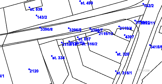 Parcela st. 316/2 v KÚ Hrubá Vrbka, Katastrální mapa