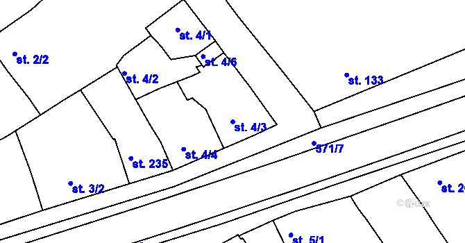 Parcela st. 4/3 v KÚ Hrubčice, Katastrální mapa