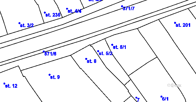 Parcela st. 5/2 v KÚ Hrubčice, Katastrální mapa