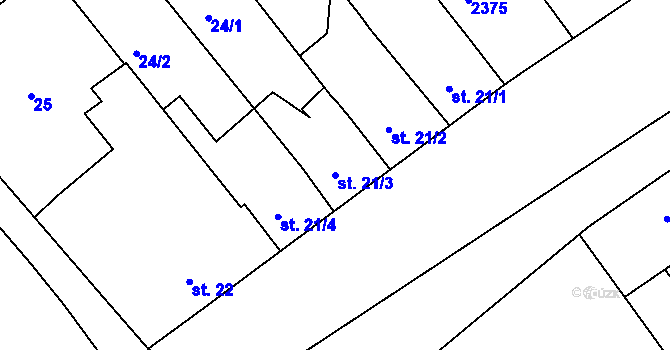 Parcela st. 21/3 v KÚ Hrubčice, Katastrální mapa