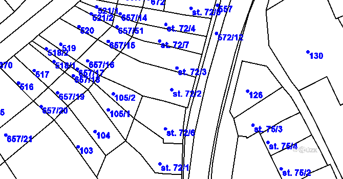 Parcela st. 72/2 v KÚ Hrubčice, Katastrální mapa