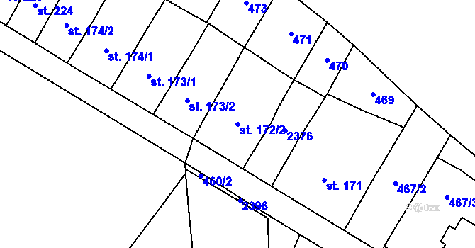 Parcela st. 172/2 v KÚ Hrubčice, Katastrální mapa
