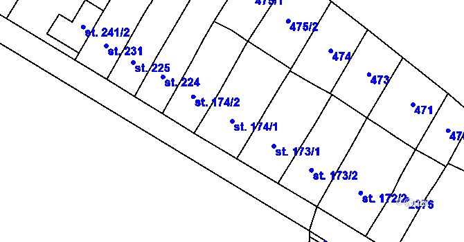 Parcela st. 174/1 v KÚ Hrubčice, Katastrální mapa