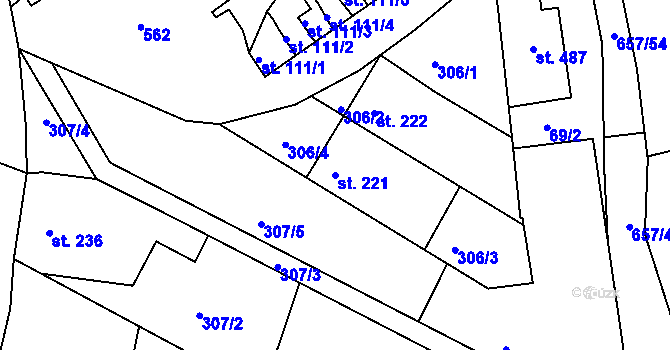 Parcela st. 221 v KÚ Hrubčice, Katastrální mapa