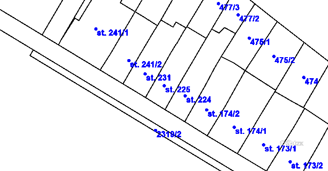 Parcela st. 225 v KÚ Hrubčice, Katastrální mapa