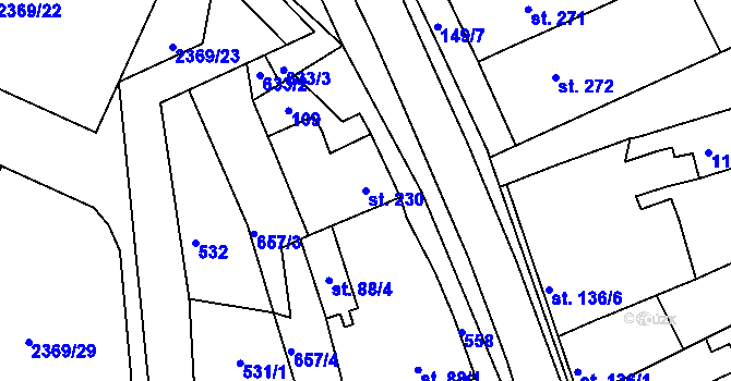 Parcela st. 230 v KÚ Hrubčice, Katastrální mapa