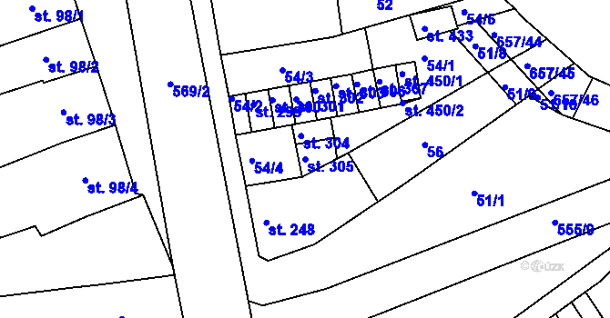 Parcela st. 305 v KÚ Hrubčice, Katastrální mapa