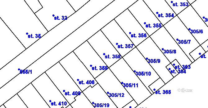 Parcela st. 358 v KÚ Hrubčice, Katastrální mapa
