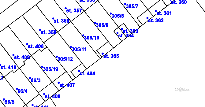 Parcela st. 365 v KÚ Hrubčice, Katastrální mapa