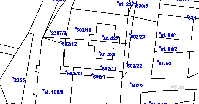 Parcela st. 428 v KÚ Hrubčice, Katastrální mapa