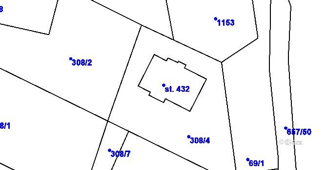 Parcela st. 432 v KÚ Hrubčice, Katastrální mapa