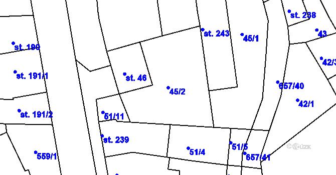 Parcela st. 45/2 v KÚ Hrubčice, Katastrální mapa