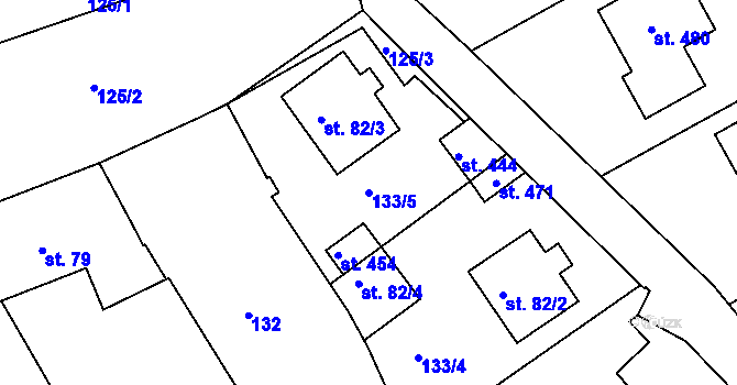 Parcela st. 133/5 v KÚ Hrubčice, Katastrální mapa