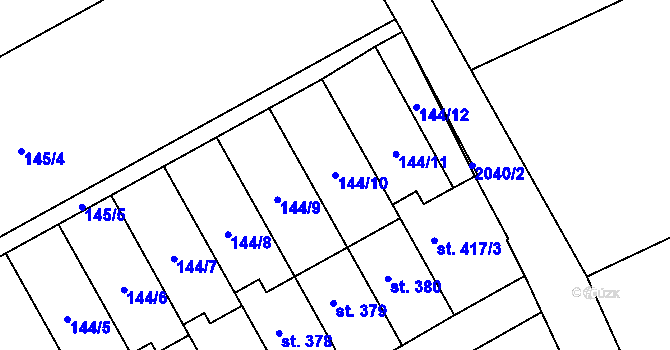 Parcela st. 144/10 v KÚ Hrubčice, Katastrální mapa