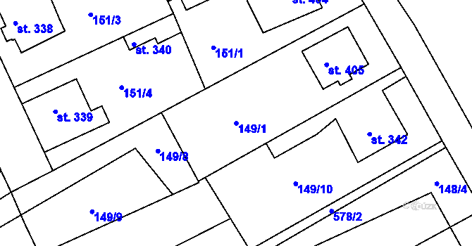 Parcela st. 149/1 v KÚ Hrubčice, Katastrální mapa