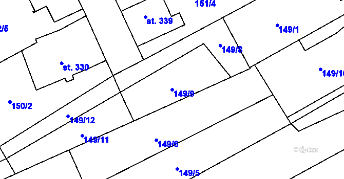 Parcela st. 149/9 v KÚ Hrubčice, Katastrální mapa