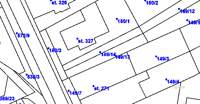 Parcela st. 149/14 v KÚ Hrubčice, Katastrální mapa